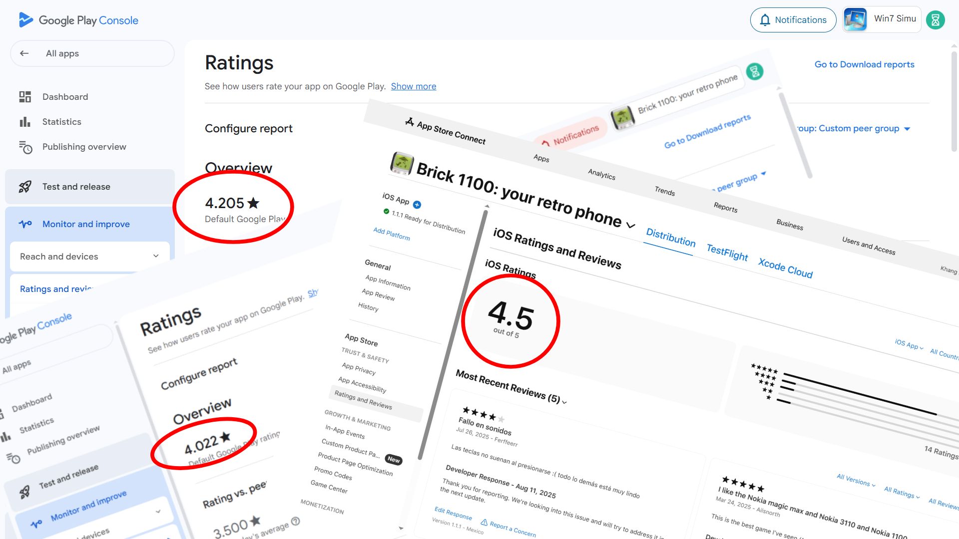 My apps' ratings