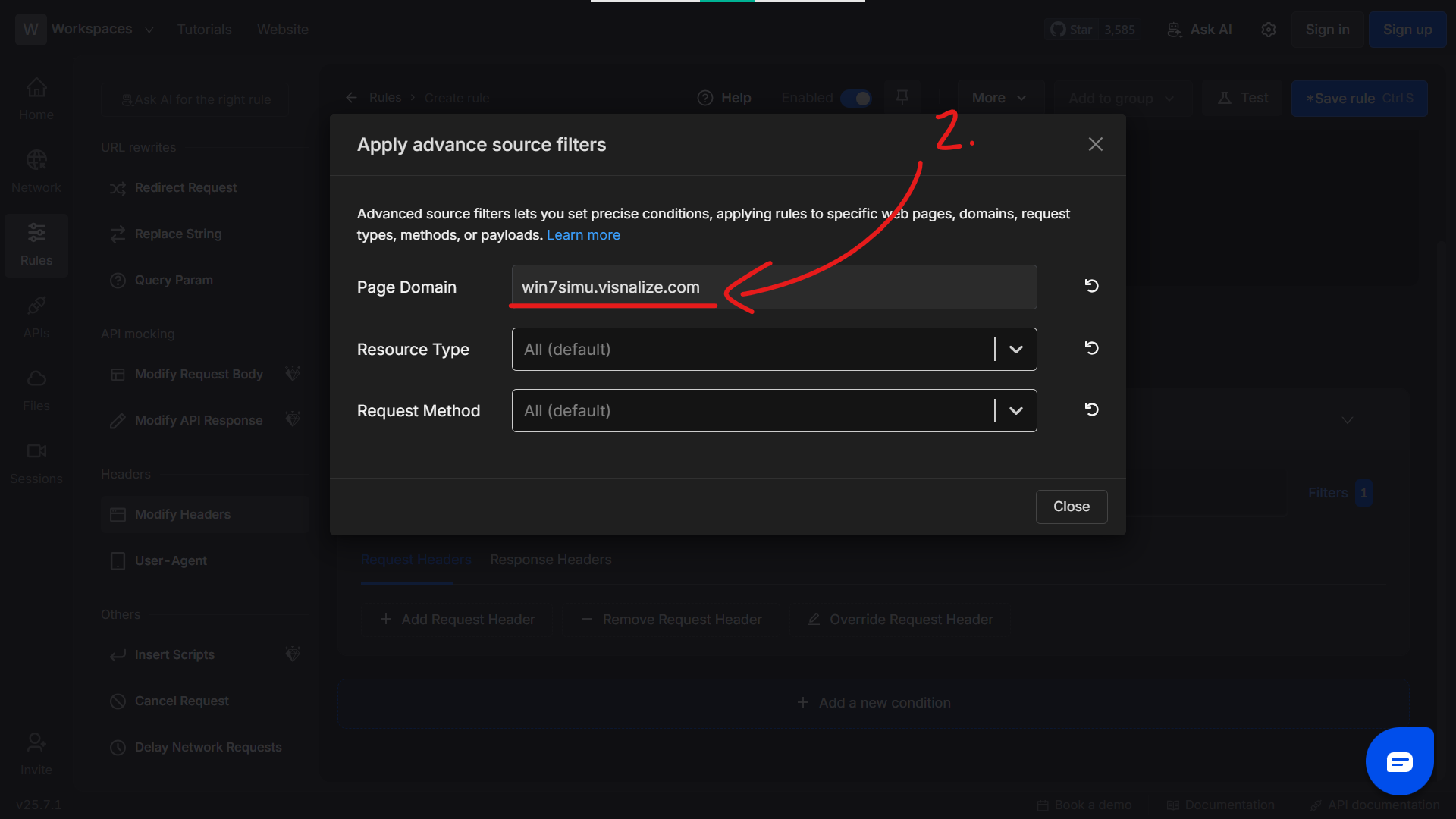Create Requestly rule step 2