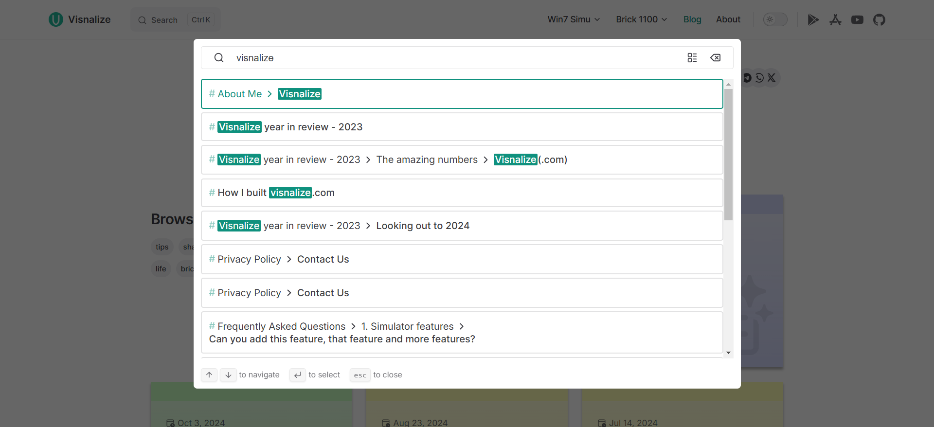 Visnalize.com's new search