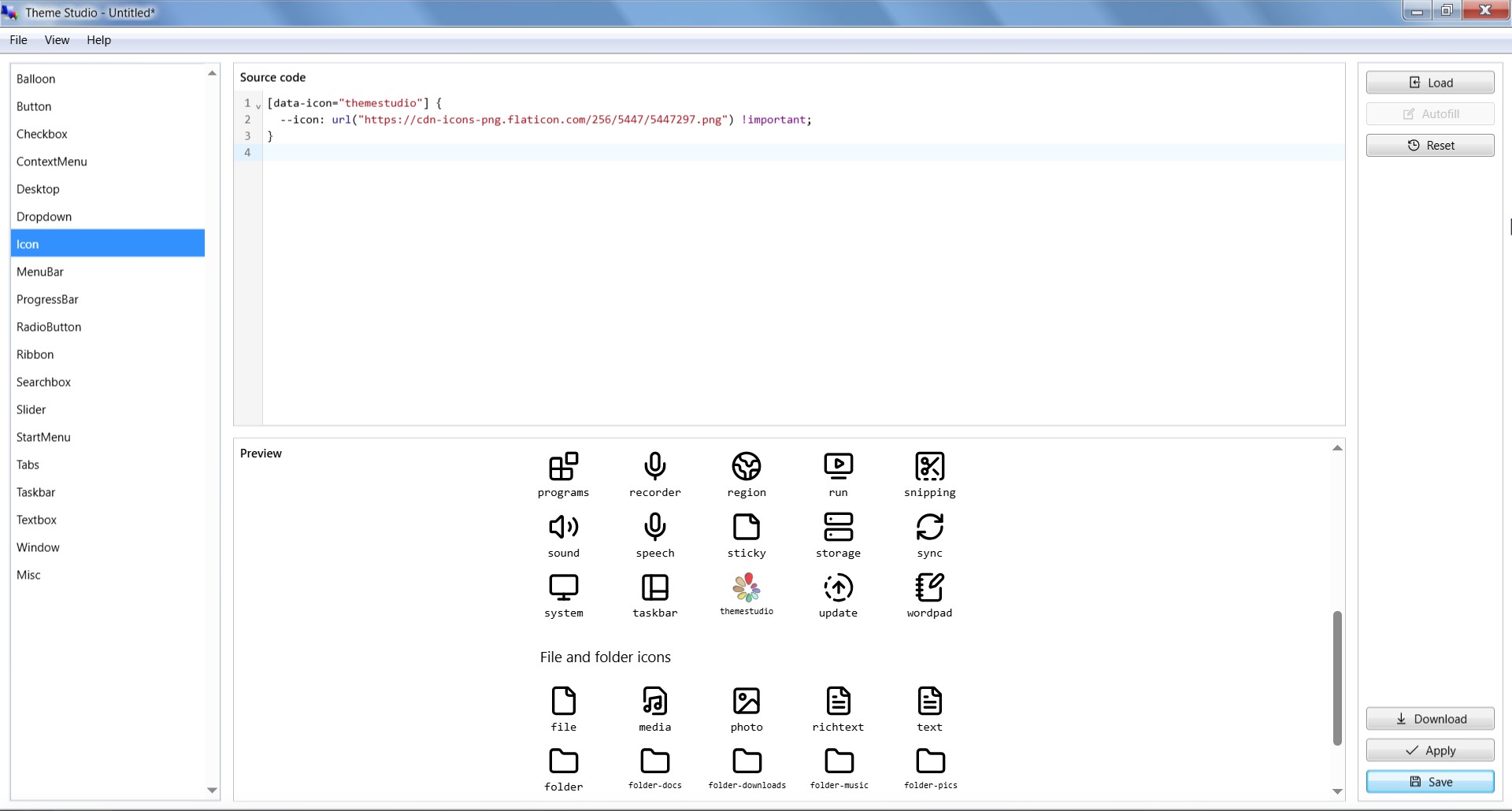 Changing Theme Studio icon